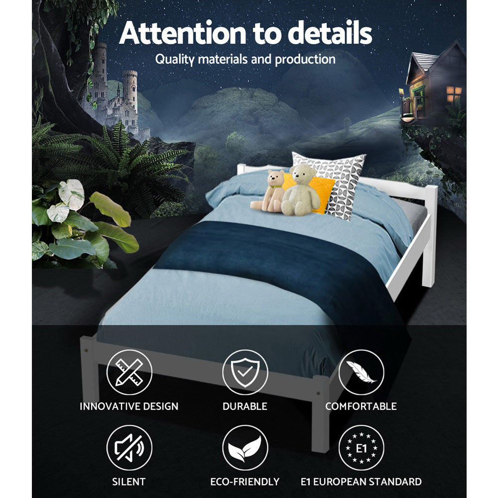 Artiss Bed Frame King Single Size Wooden White LEXI 3