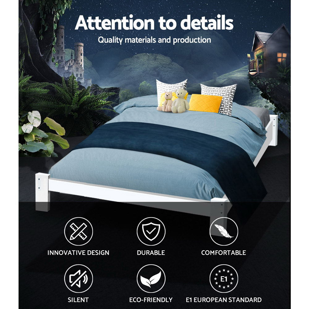 Artiss Bed Frame Double Size Wooden White JADE 3