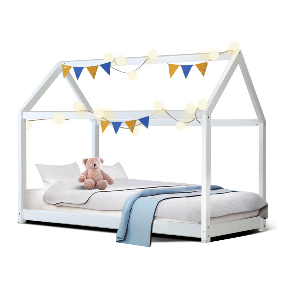 Artiss Bed Frame Wooden Kids House Frame White CASA 8