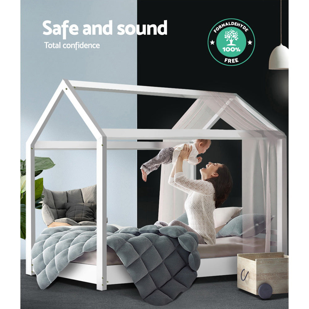 Artiss Bed Frame Wooden Kids House Frame White CASA 6
