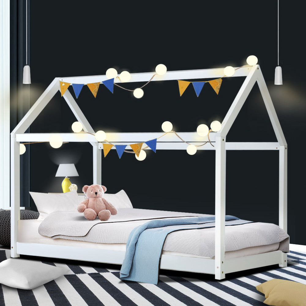 Artiss Bed Frame Wooden Kids House Frame White CASA 7
