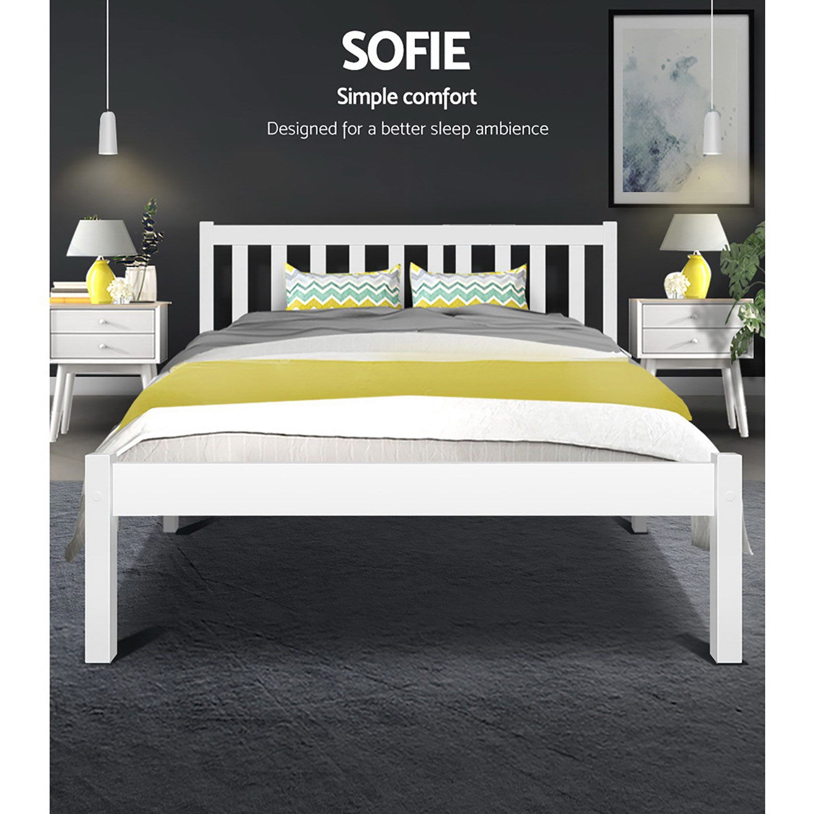 Artiss Bed Frame Double Size Wooden White SOFIE 4