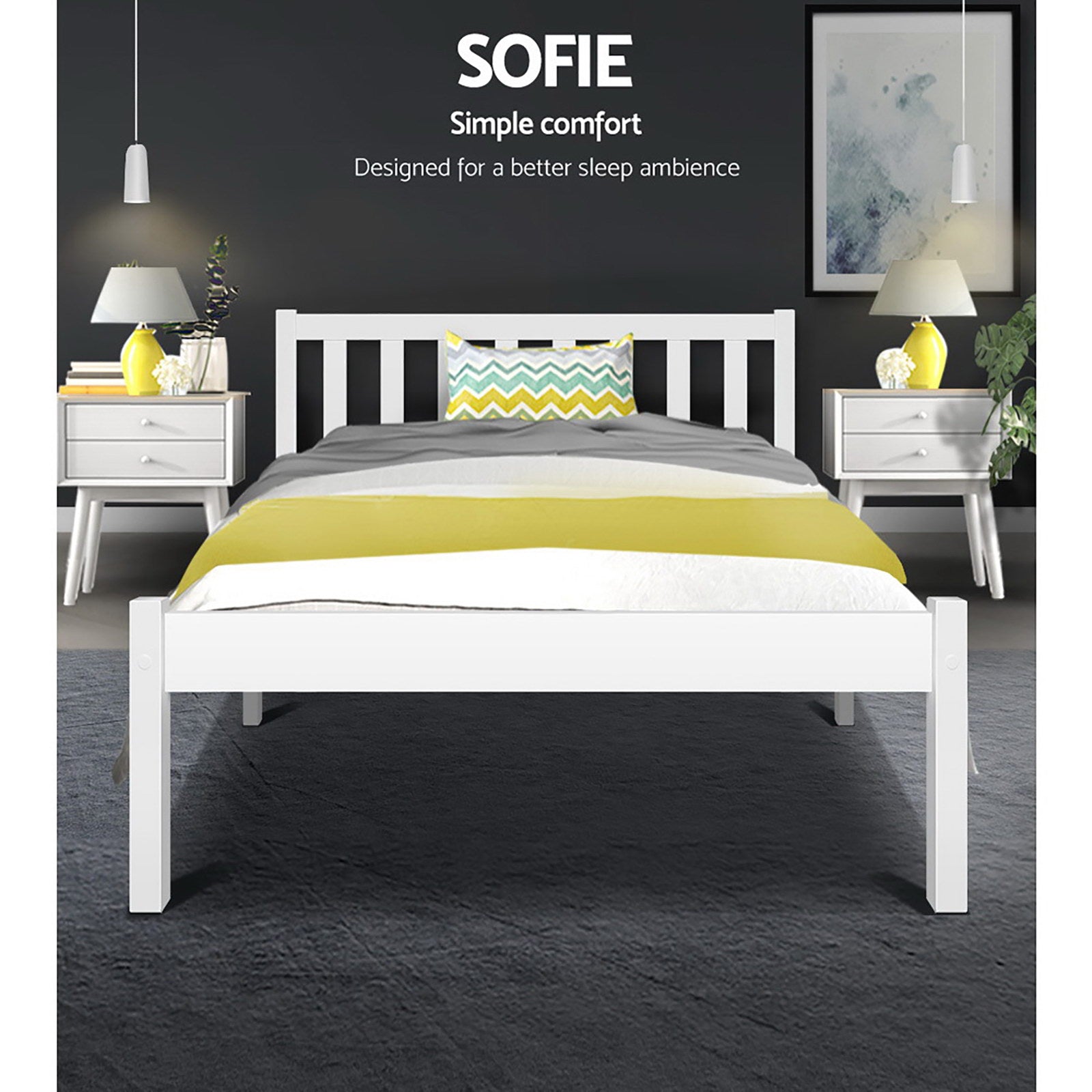 Artiss Bed Frame King Single Size Wooden White SOFIE 4