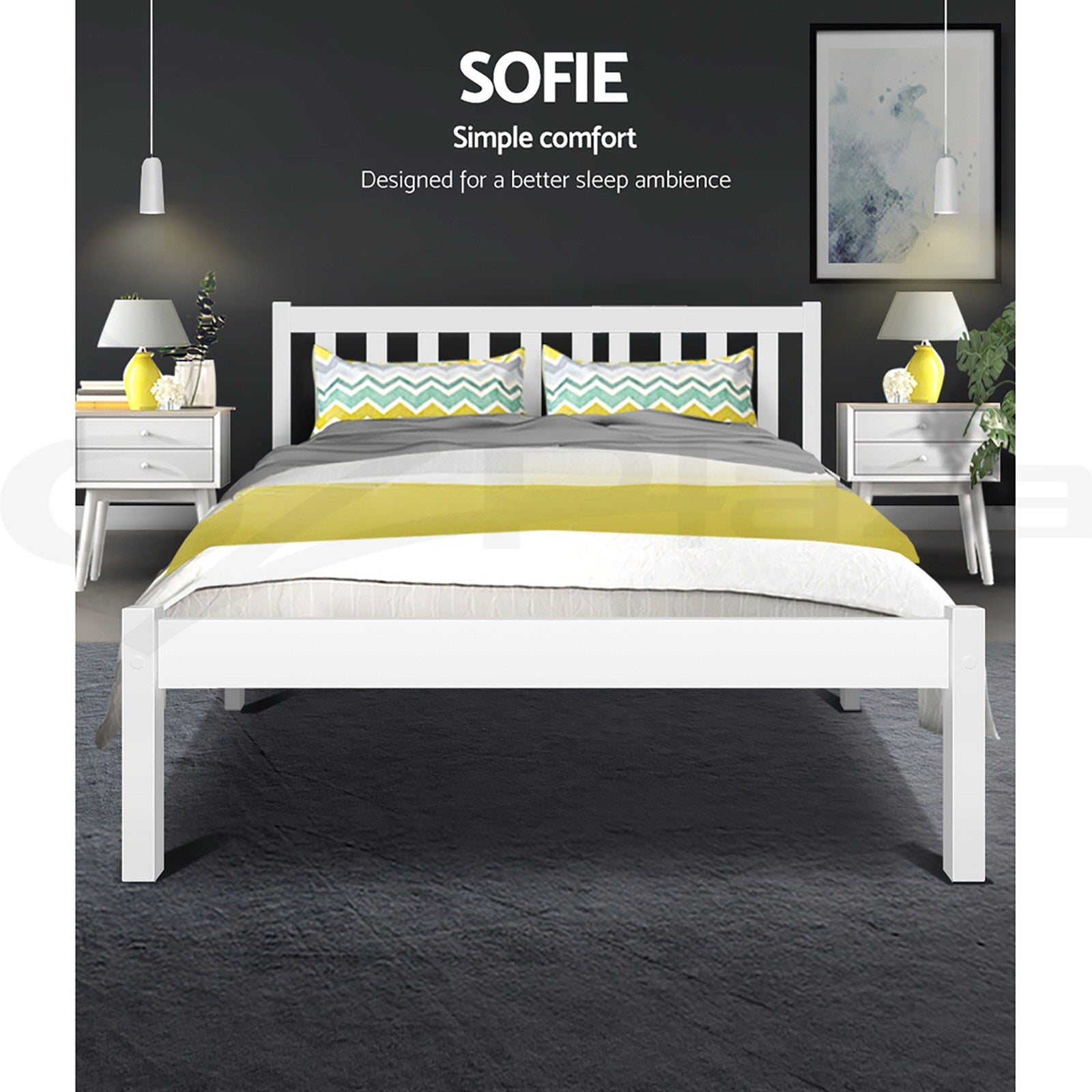 Artiss Bed Frame Queen Size Wooden White SOFIE 4