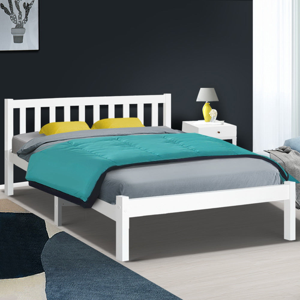 Artiss Bed Frame Queen Size Wooden White SOFIE 8
