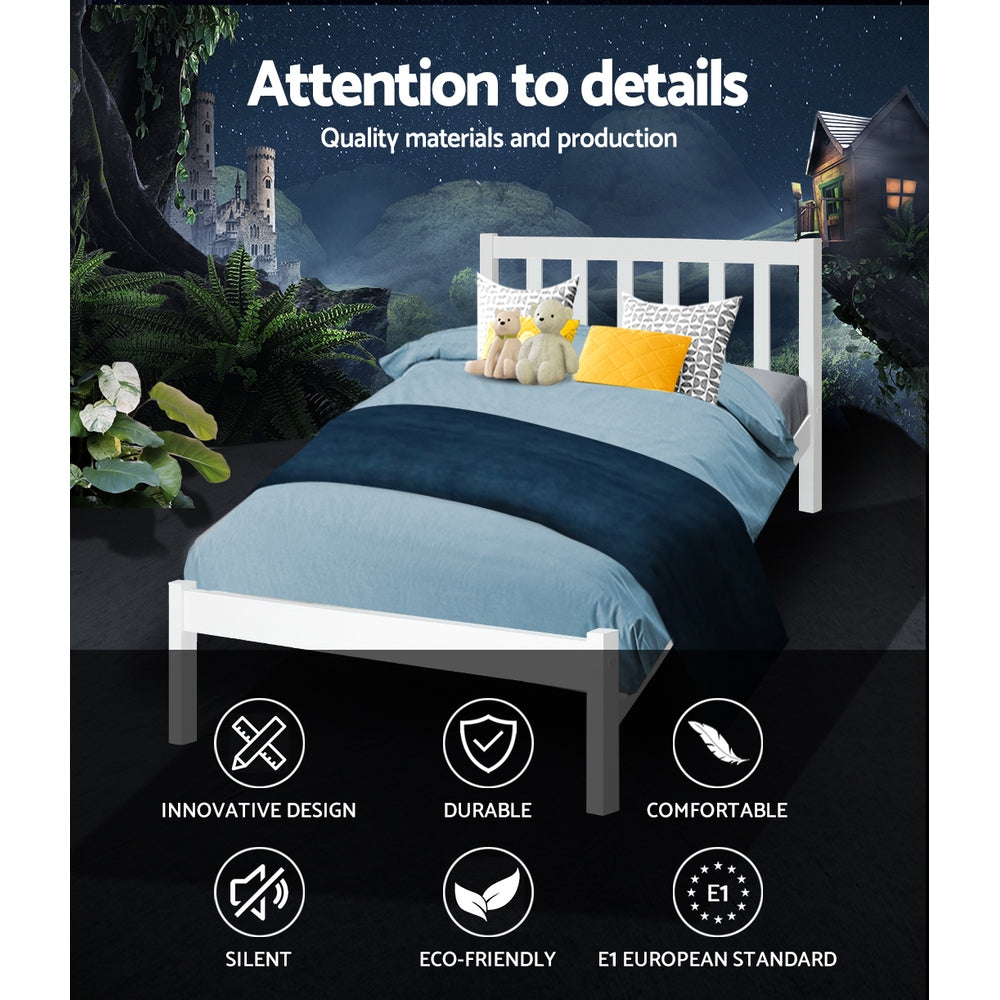 Artiss Bed Frame Single Size Wooden White SOFIE 3