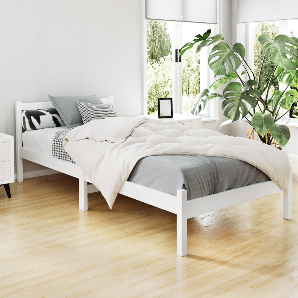 Artiss Bed Frame Single Size Wooden White SOFIE 8