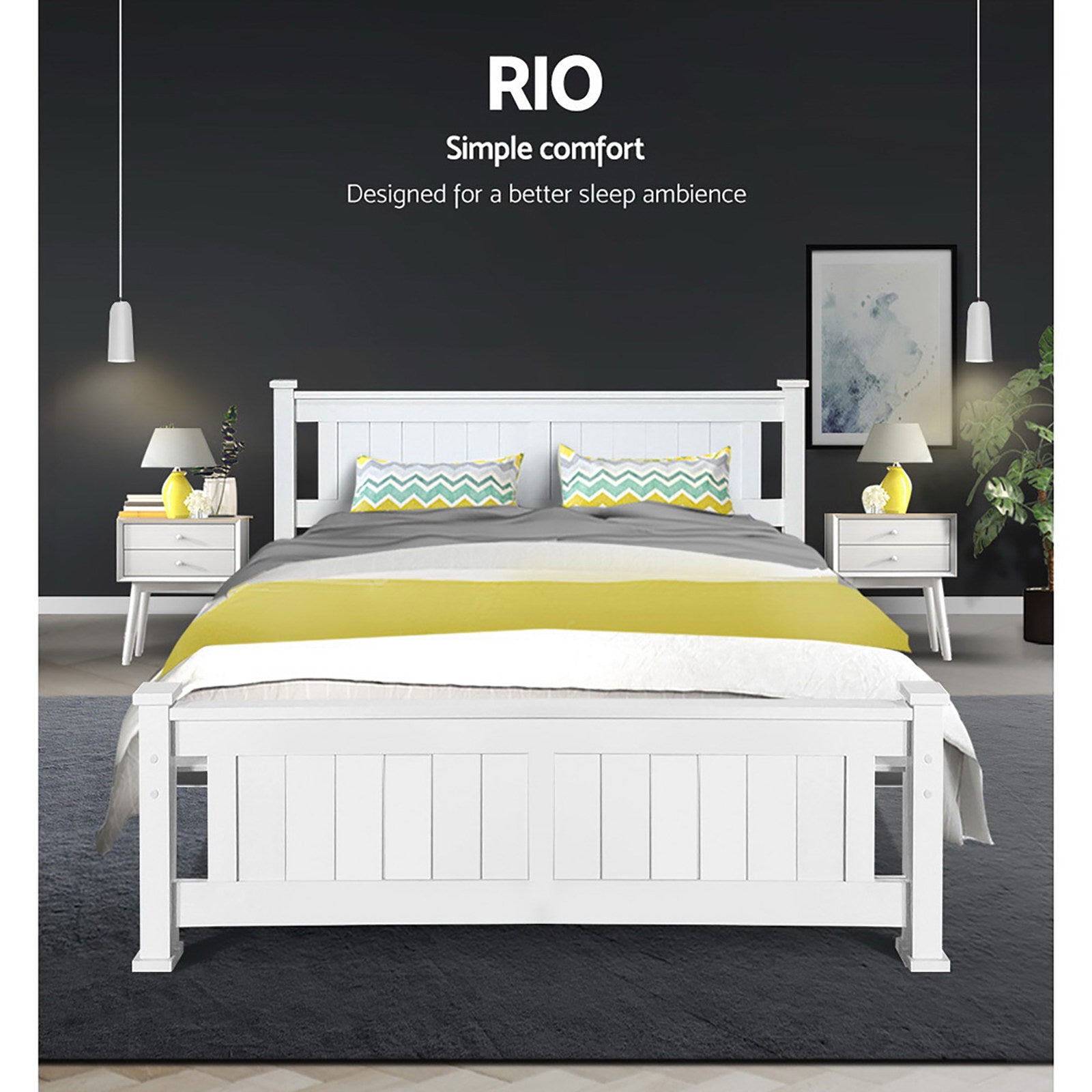 Artiss Bed Frame Double Size Wooden White RIO 3