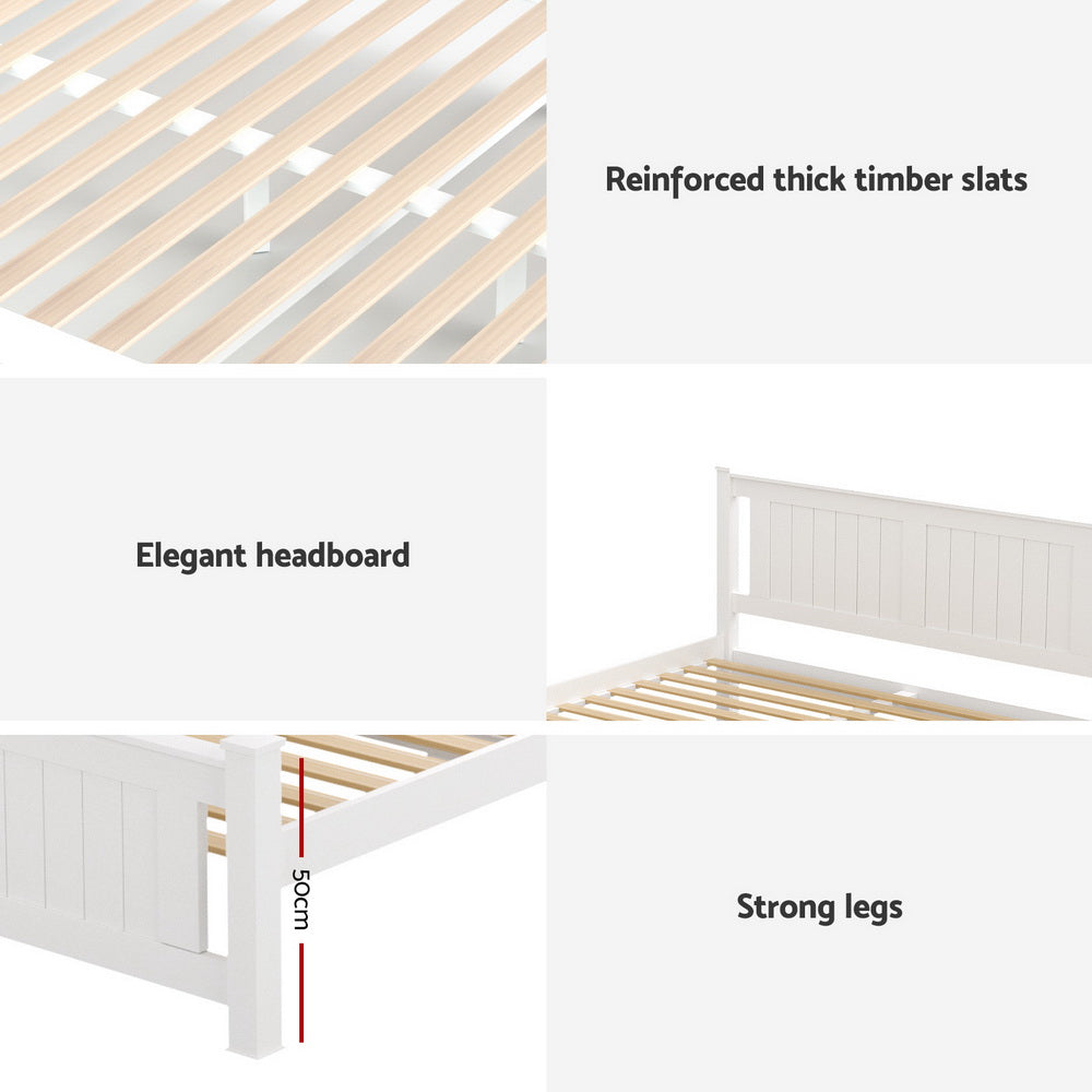 Artiss Bed Frame Double Size Wooden Platform with 2 Storage Drawers White RIO 6