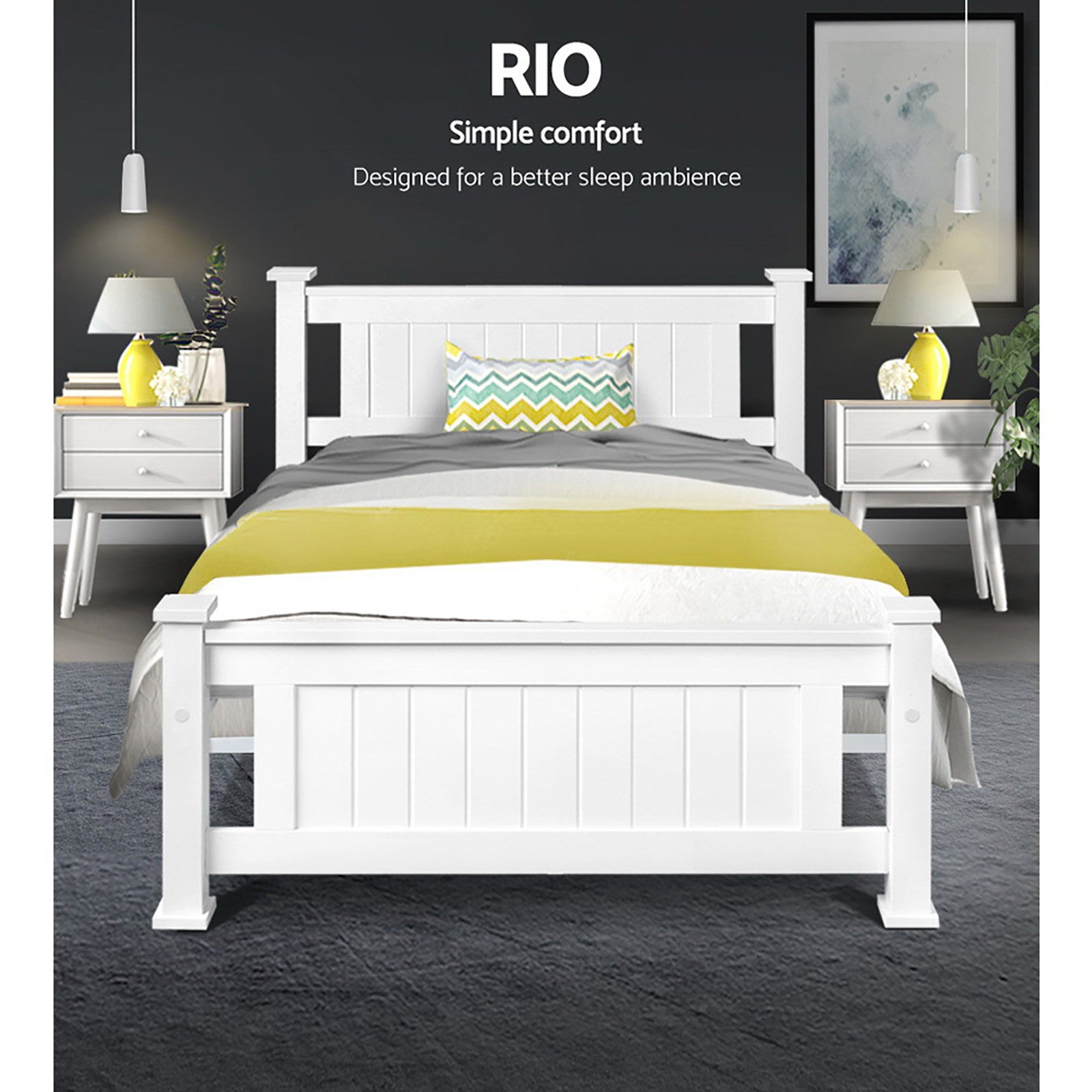 Artiss Bed Frame King Single Size Wooden White RIO 3