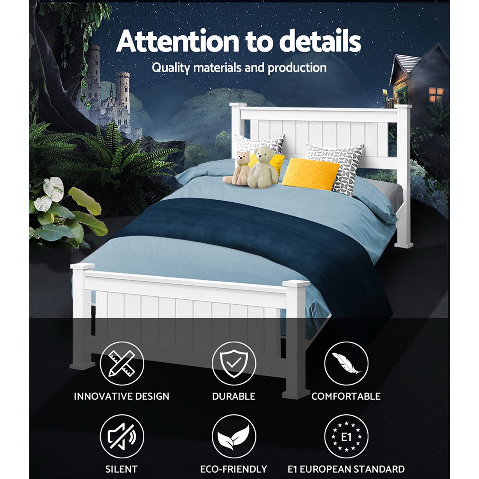 Artiss Bed Frame King Single Size Wooden White RIO 4