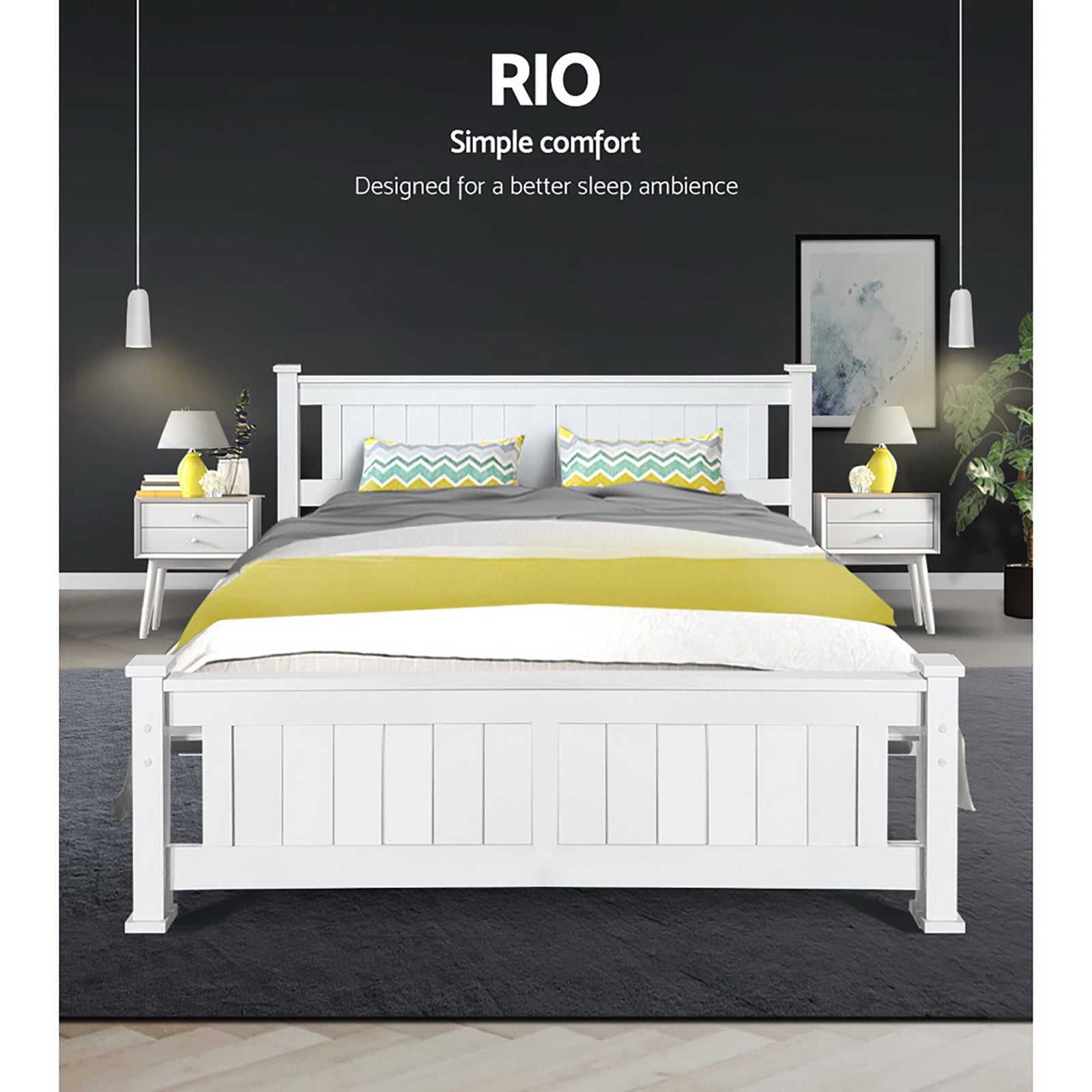 Artiss Bed Frame Queen Size Wooden White RIO 3