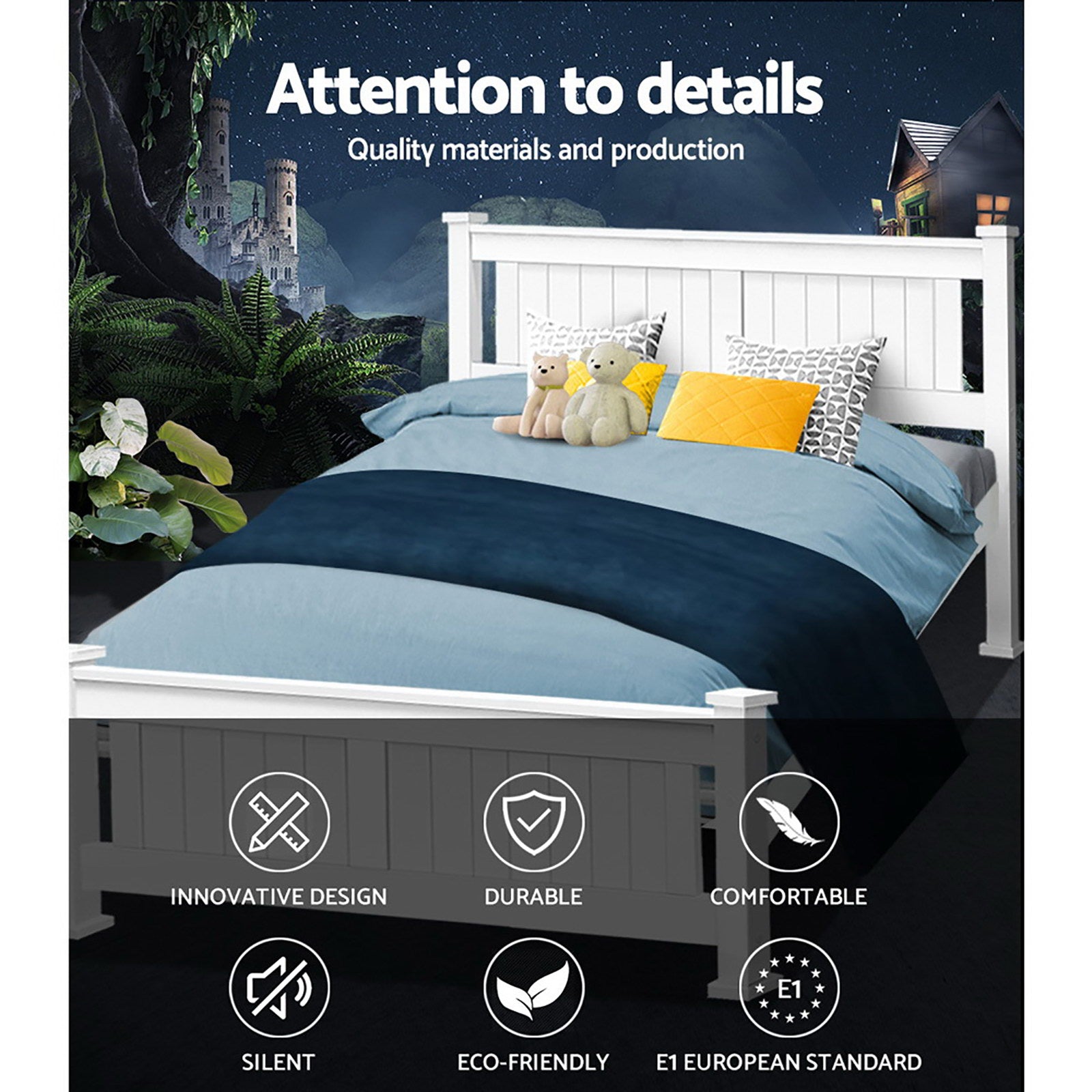 Artiss Bed Frame Queen Size Wooden White RIO 4