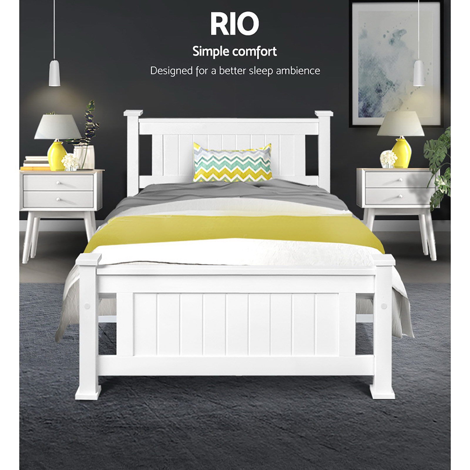 Artiss Bed Frame Single Size Wooden White RIO 3