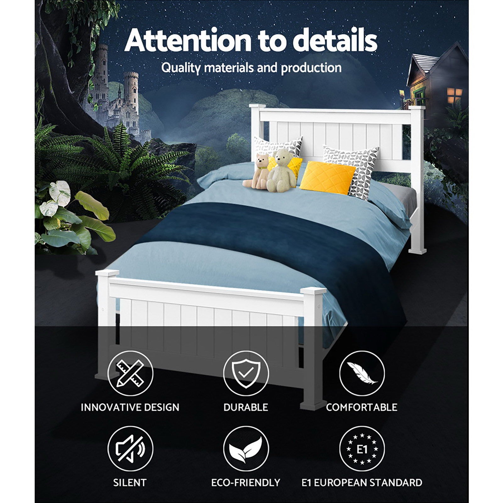 Artiss Bed Frame Single Size Wooden White RIO 4