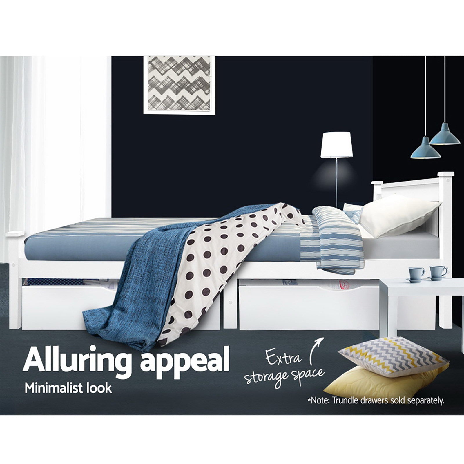 Artiss Bed Frame Single Size Wooden White RIO 7