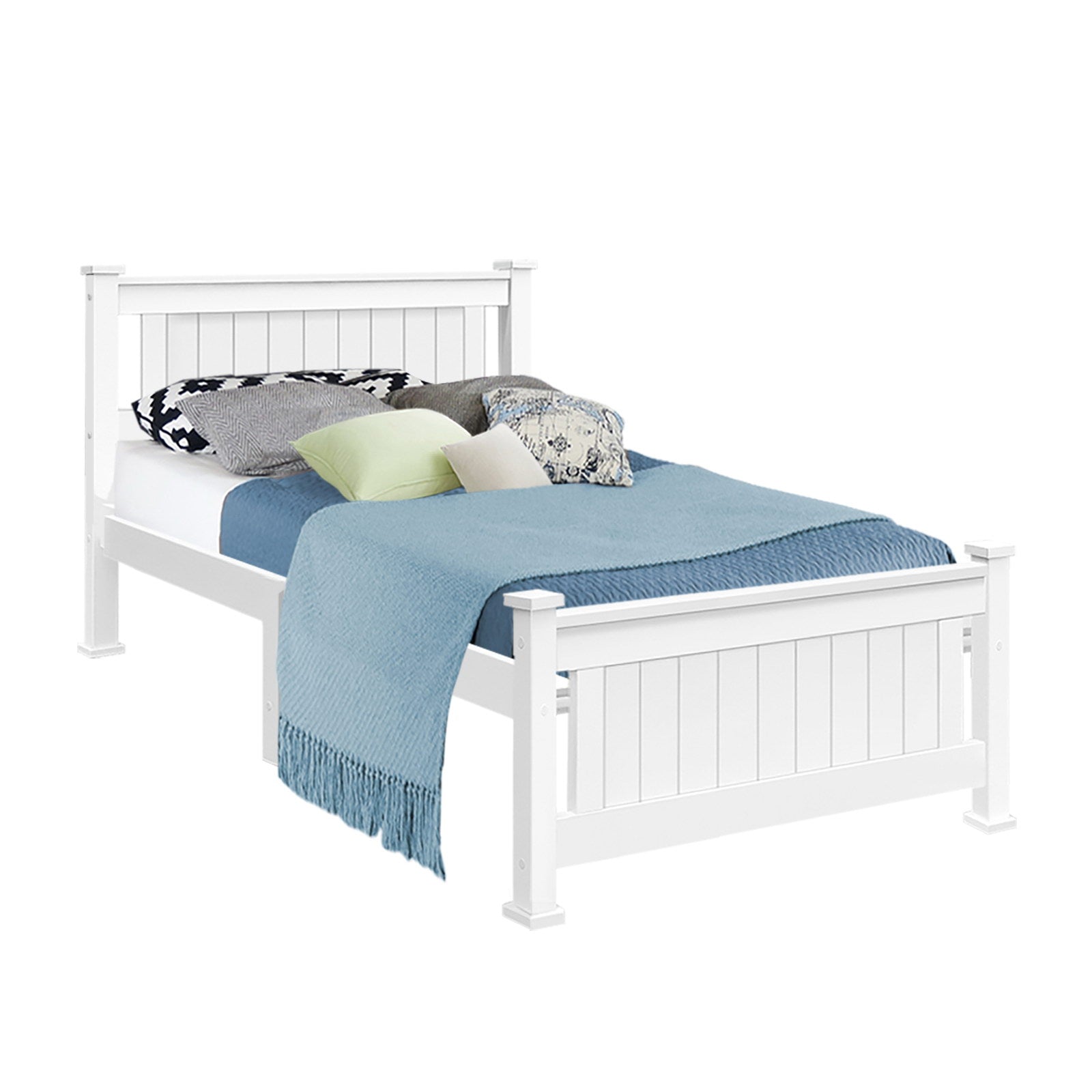 Artiss Bed Frame Single Size Wooden White RIO 8