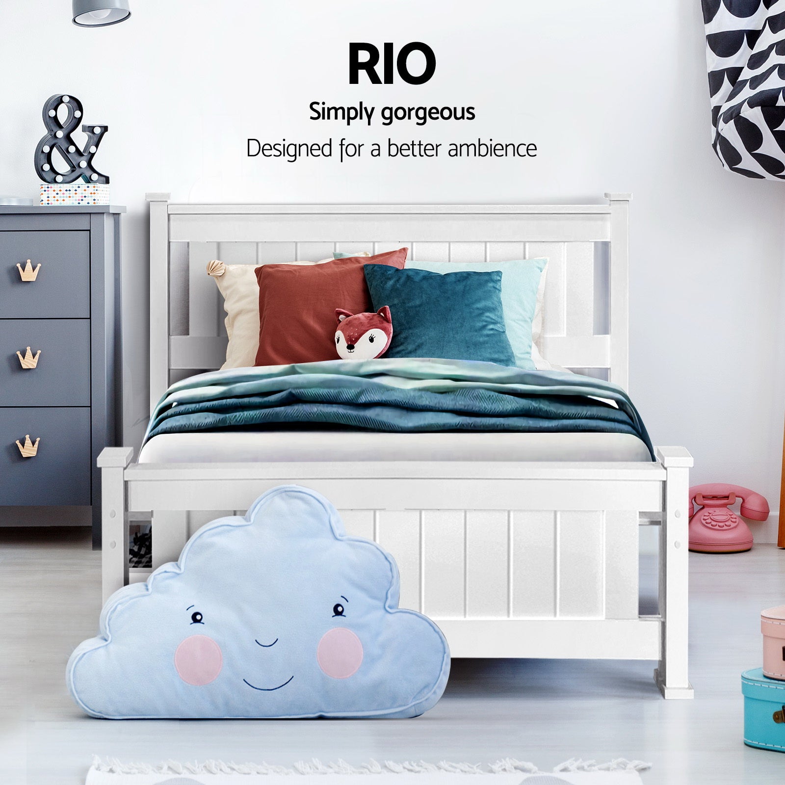 Artiss Bed Frame Single Size Wooden with 2 Drawers White RIO 6