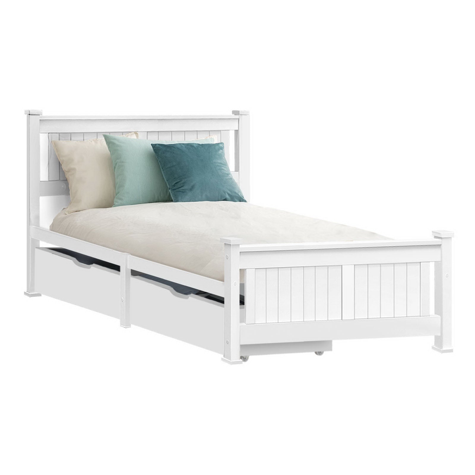 Artiss Bed Frame Single Size Wooden with 2 Drawers White RIO 8