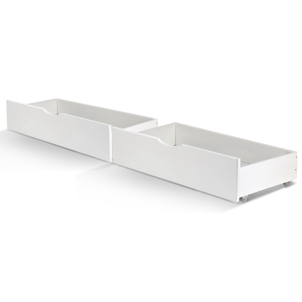 Artiss 2x Bed Frame Storage Drawers Trundle White 8