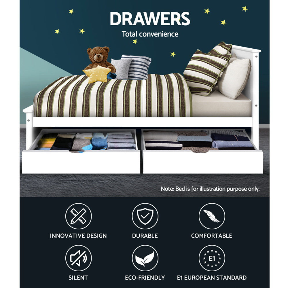 Artiss 2x Bed Frame Storage Drawers Trundle White 3