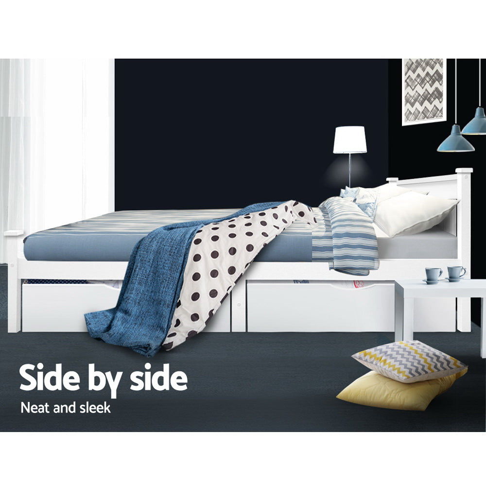 Artiss 2x Bed Frame Storage Drawers Trundle White 5