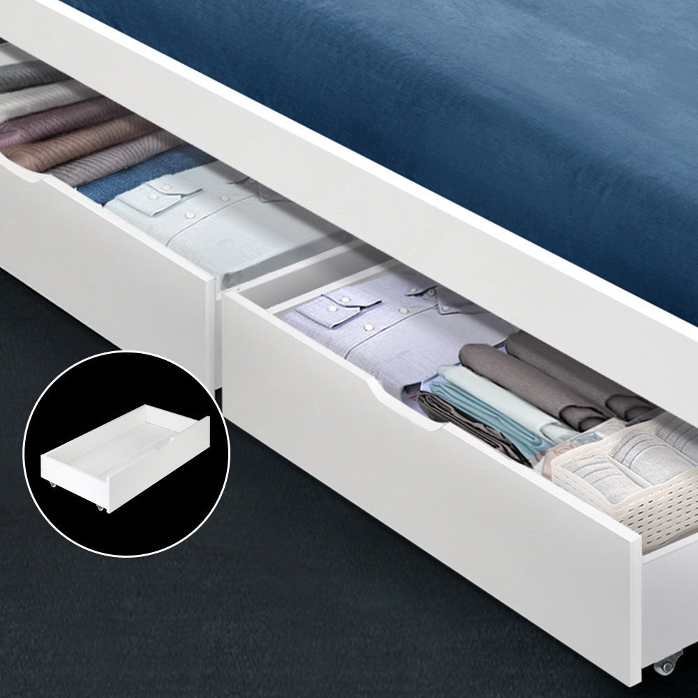 Artiss 2x Bed Frame Storage Drawers Trundle White 7