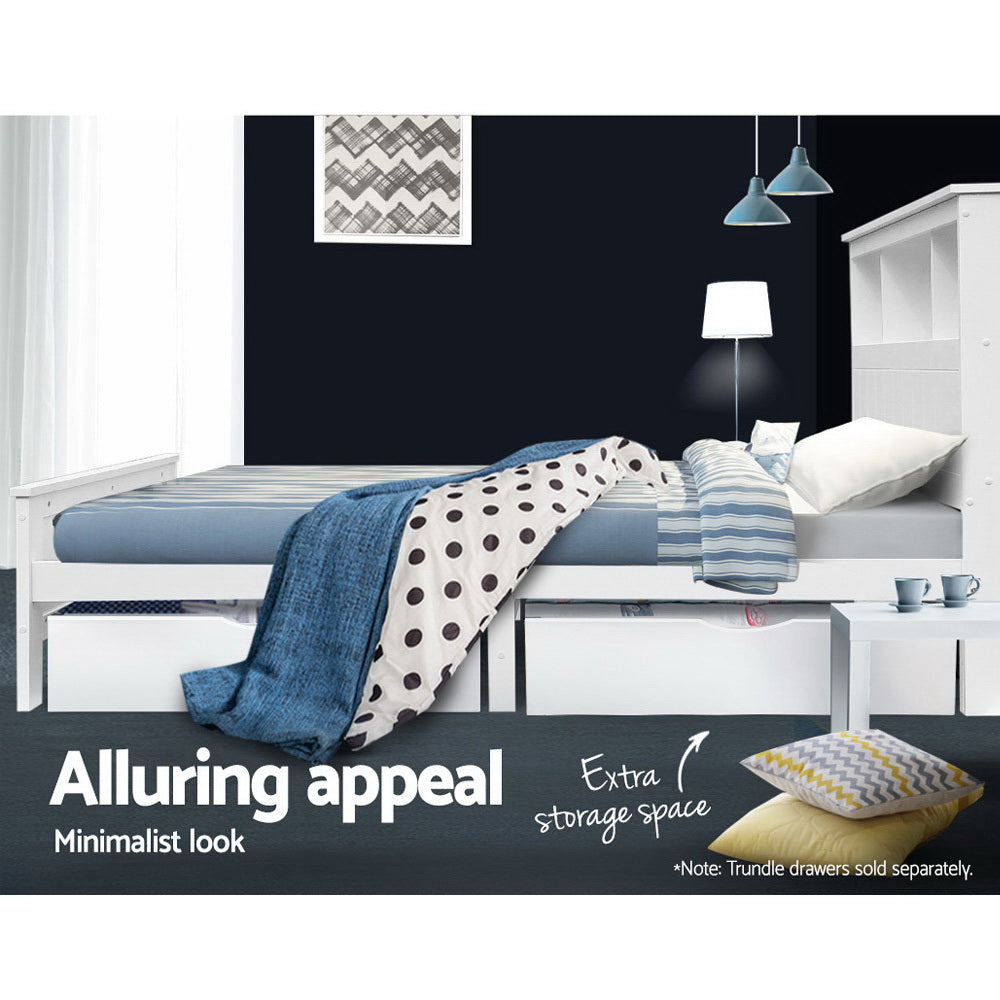 Artiss Bed Frame King Single Size Wooden with 3 Shelves Bed Head White 6