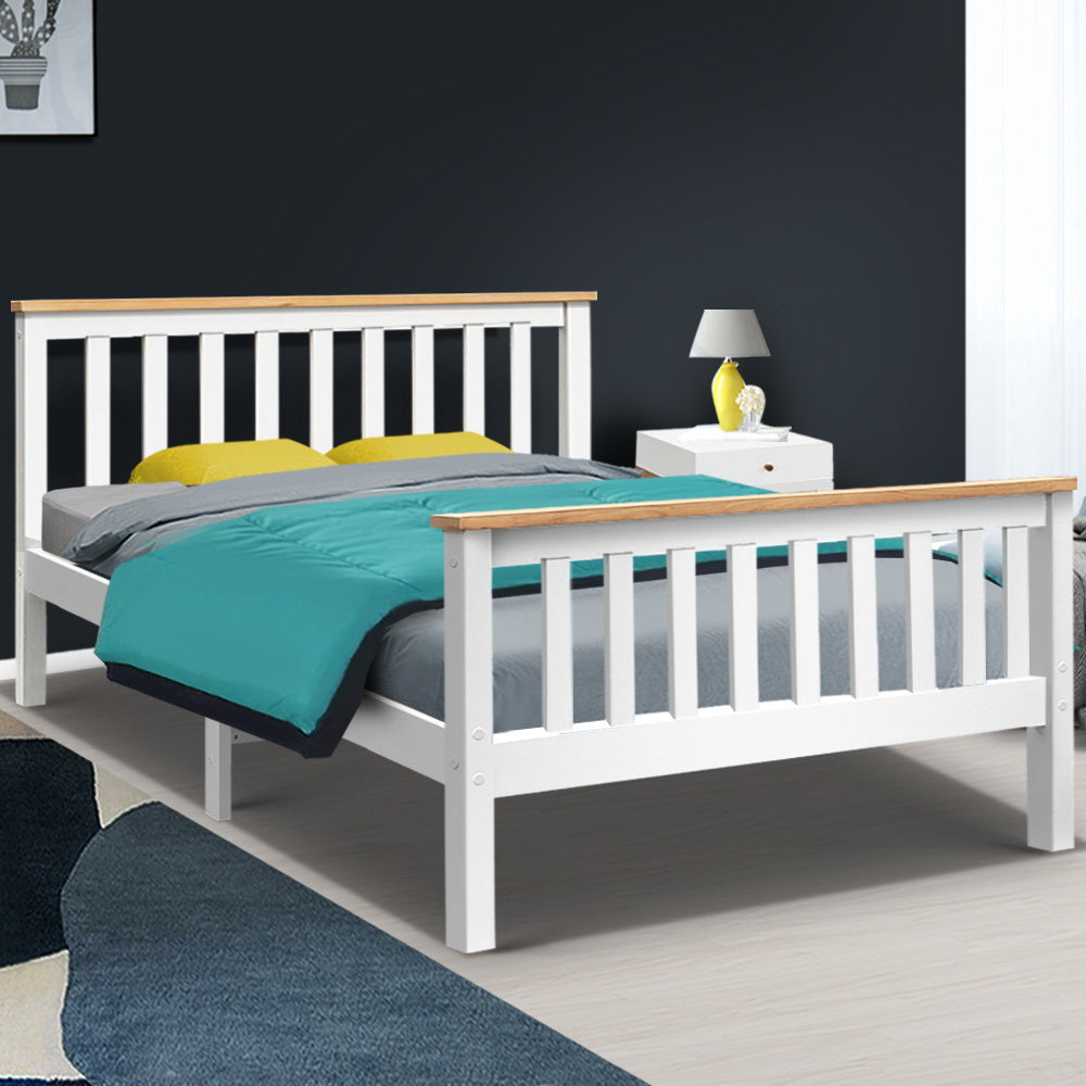 Artiss Bed Frame Double Size Wooden White PONY 7