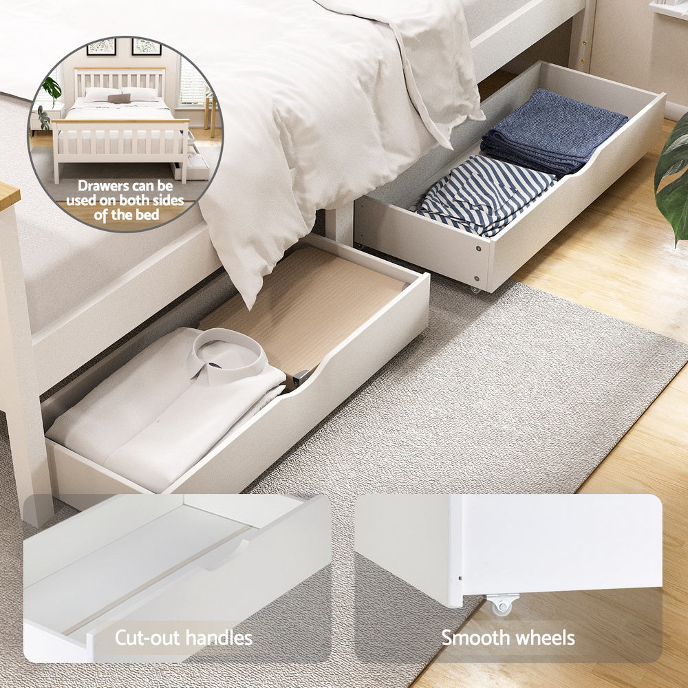 Artiss Bed Frame Double Size Wooden Platform with 2 Storage Drawers White PONY 3
