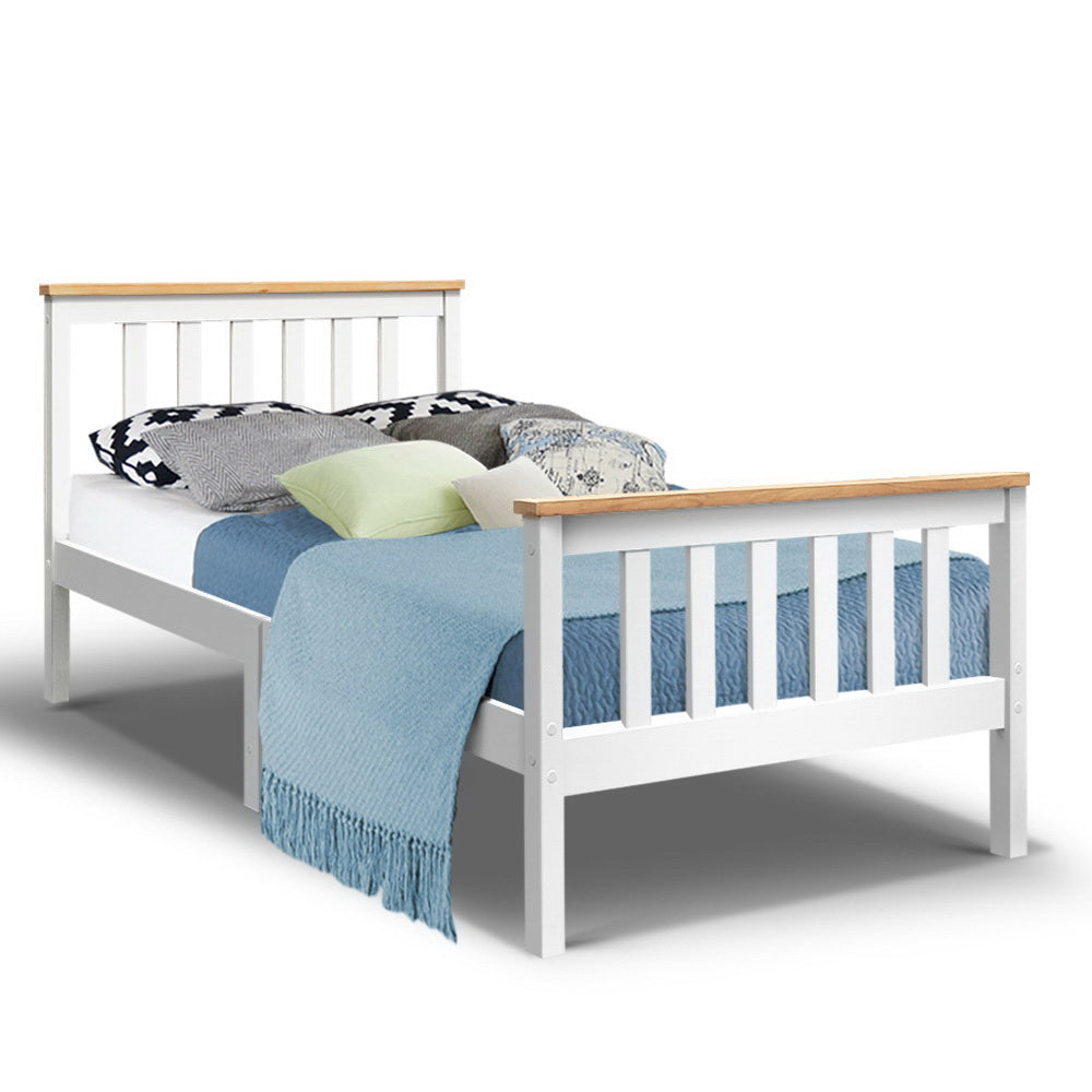 Artiss Bed Frame Single Size Wooden White PONY 8