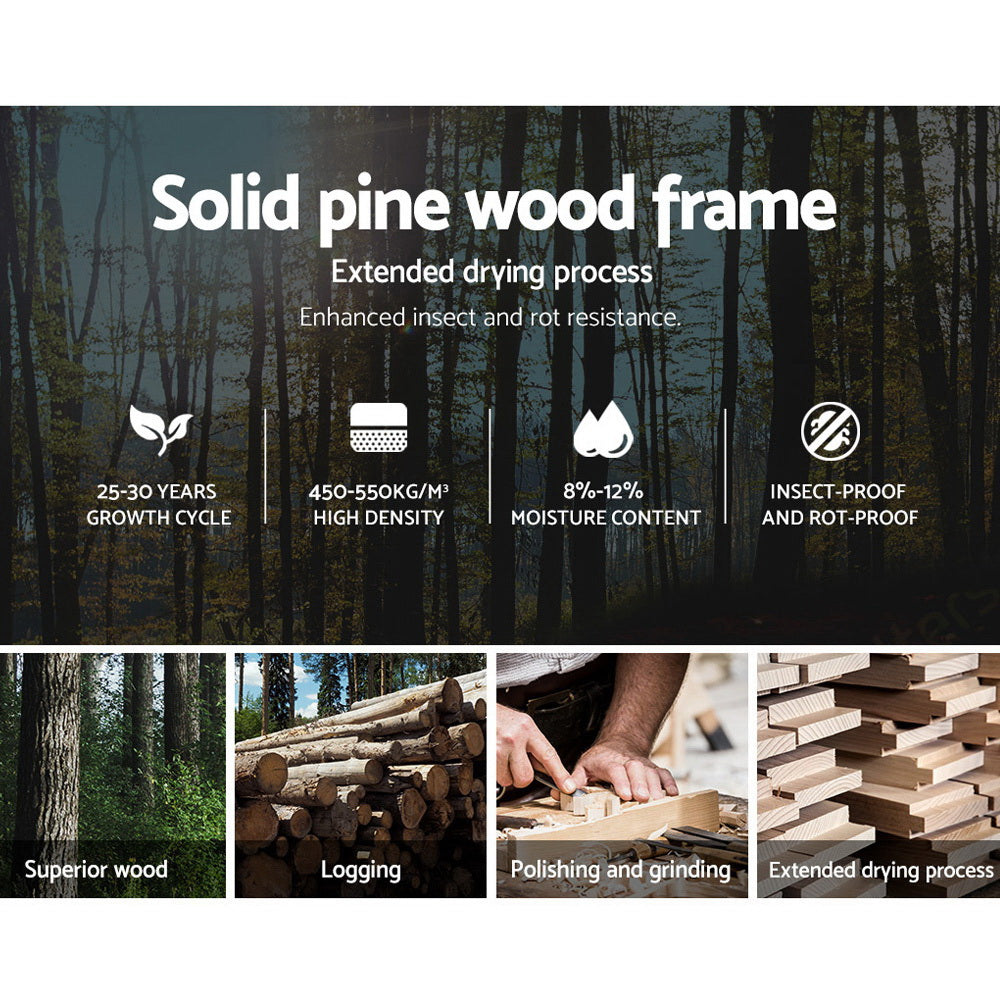 Artiss Bed Frame Single Size Wooden White PONY 4