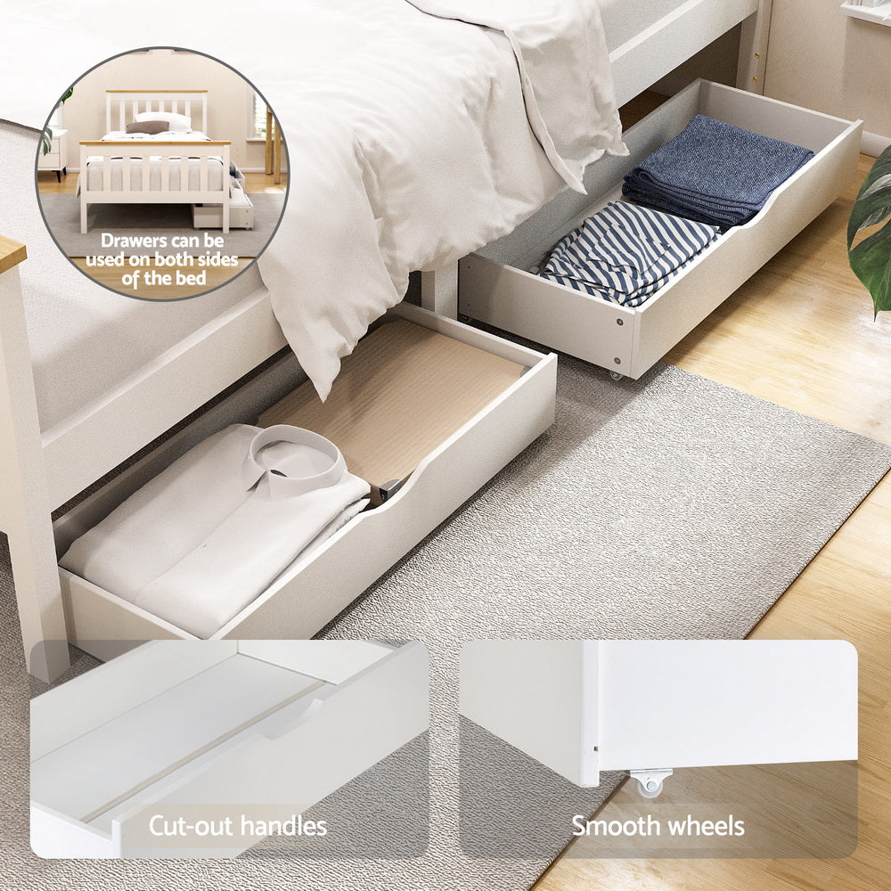 Artiss Bed Frame Single Size Wooden Platform with 2 Storage Drawers White PONY 3