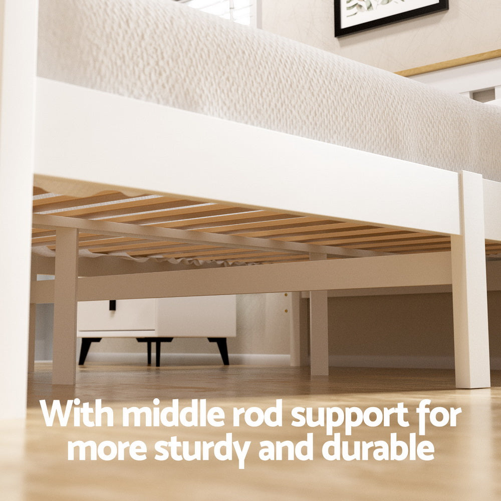 Artiss Bed Frame Single Size Wooden Platform with 2 Storage Drawers White PONY 4