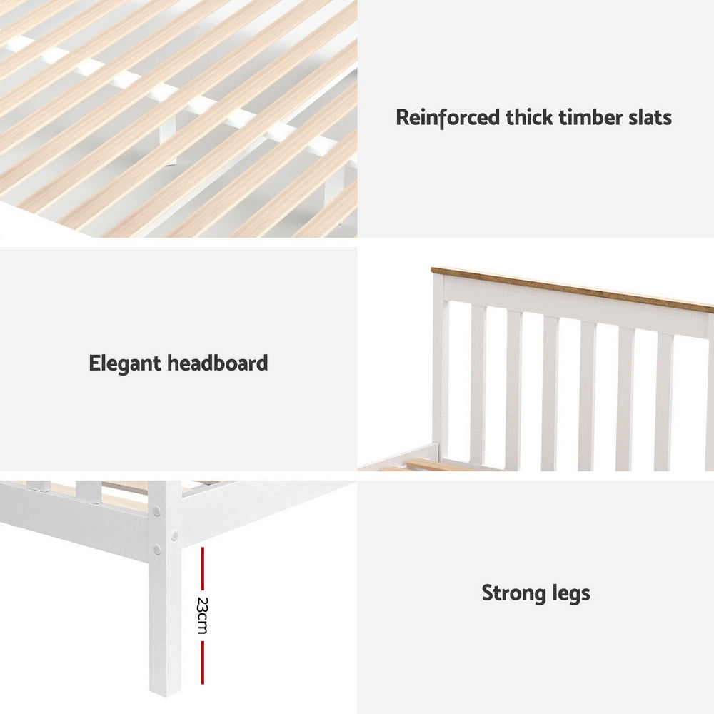 Artiss Bed Frame Single Size Wooden Platform with 2 Storage Drawers White PONY 6