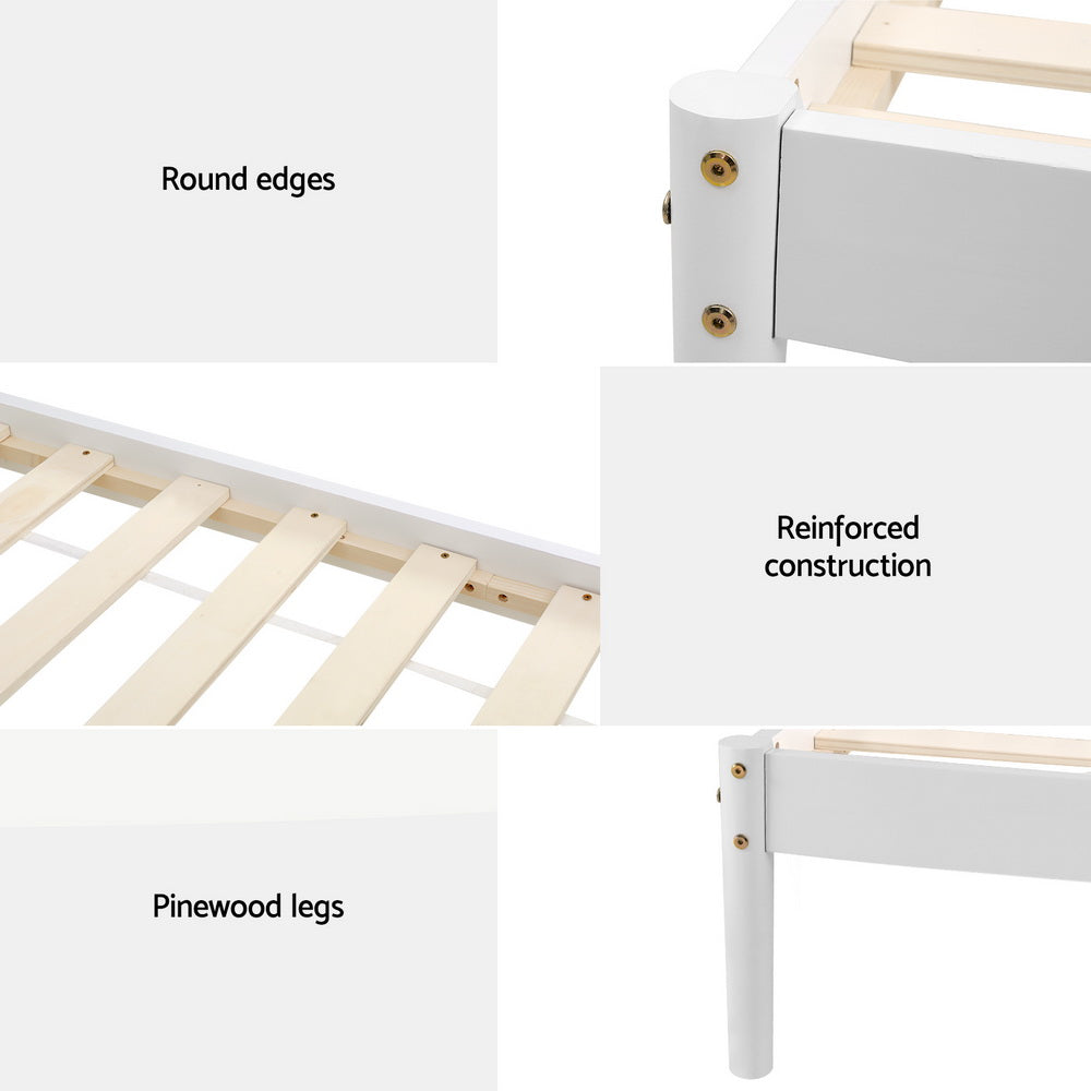 Artiss Bed Frame King Single Size Wooden White DALY 6