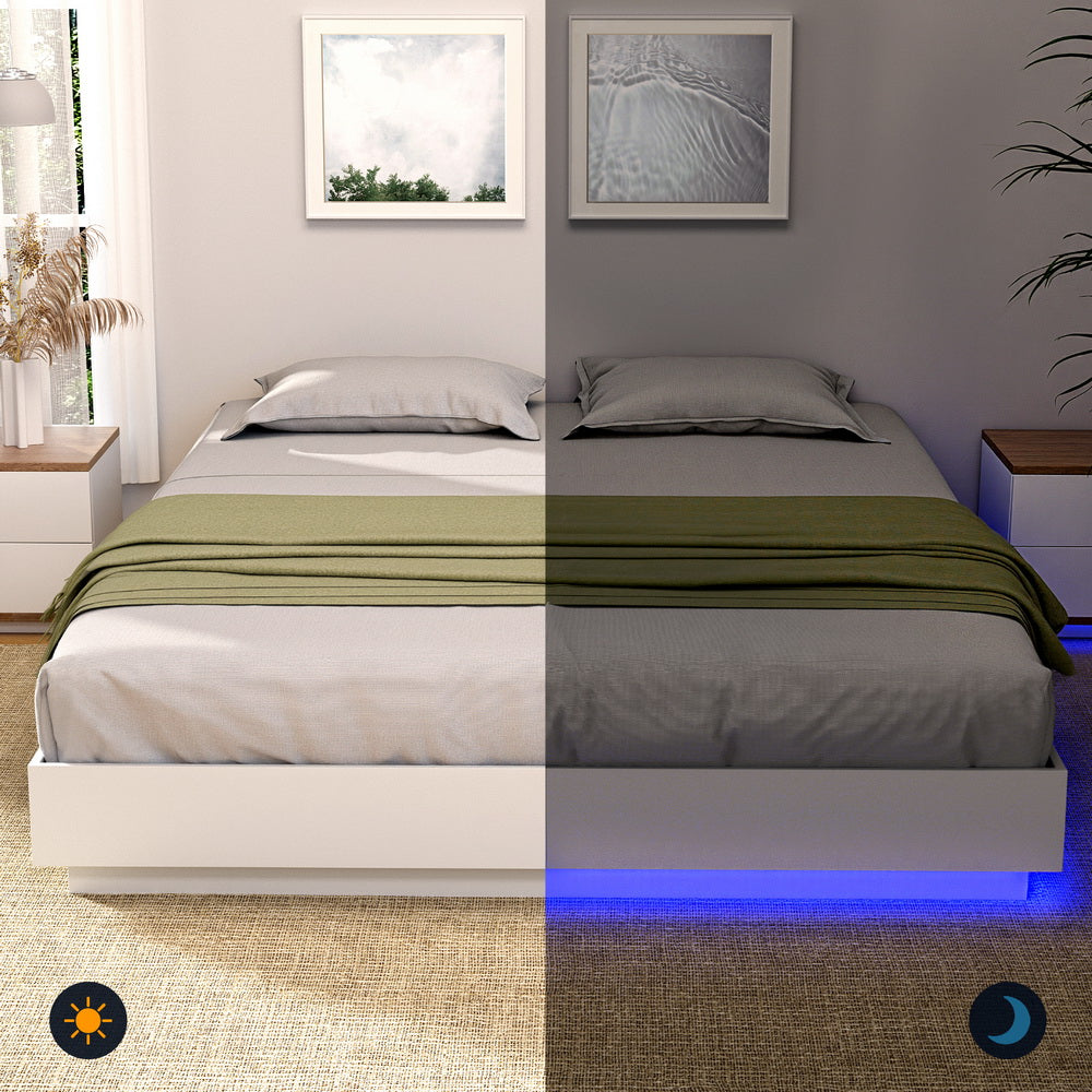 Artiss Double Bed Frame with 16Colour Led Light Wooden Platform Bed Base DAYGLOW 5
