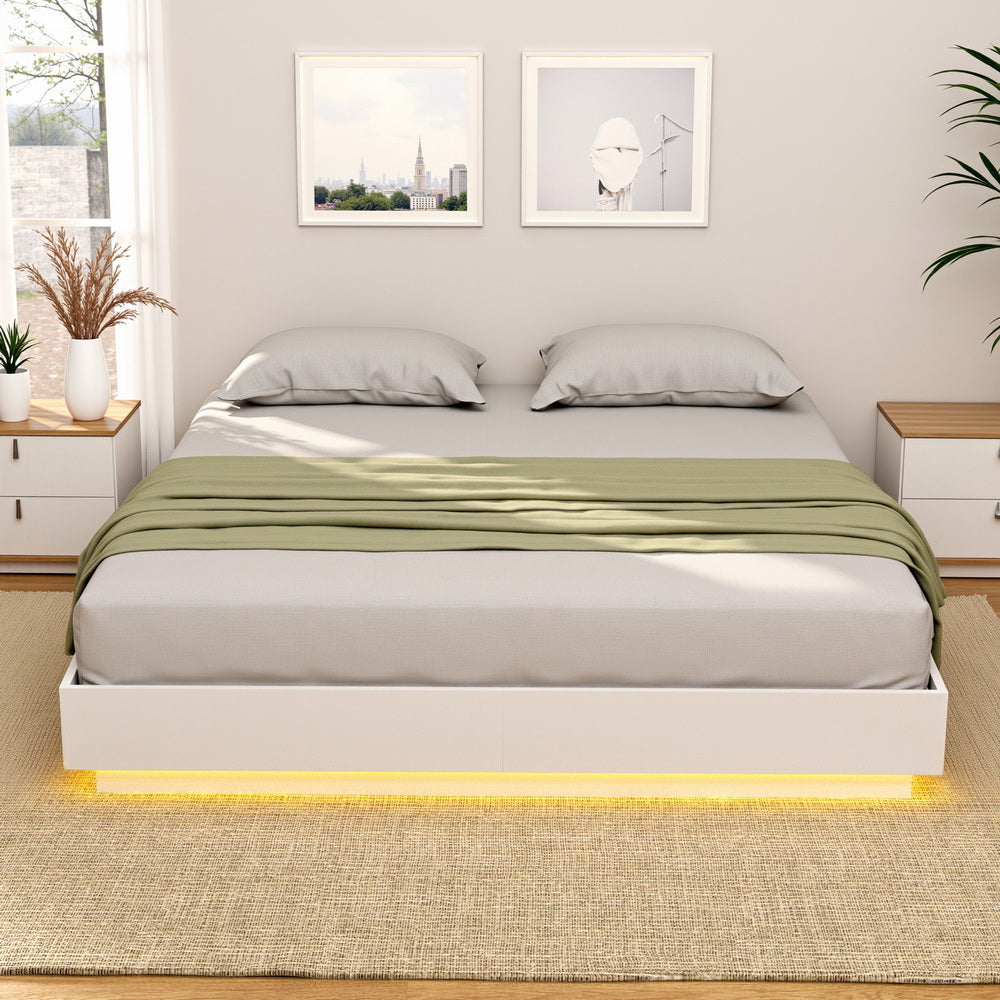 Artiss Double Bed Frame with 16Colour Led Light Wooden Platform Bed Base DAYGLOW 7