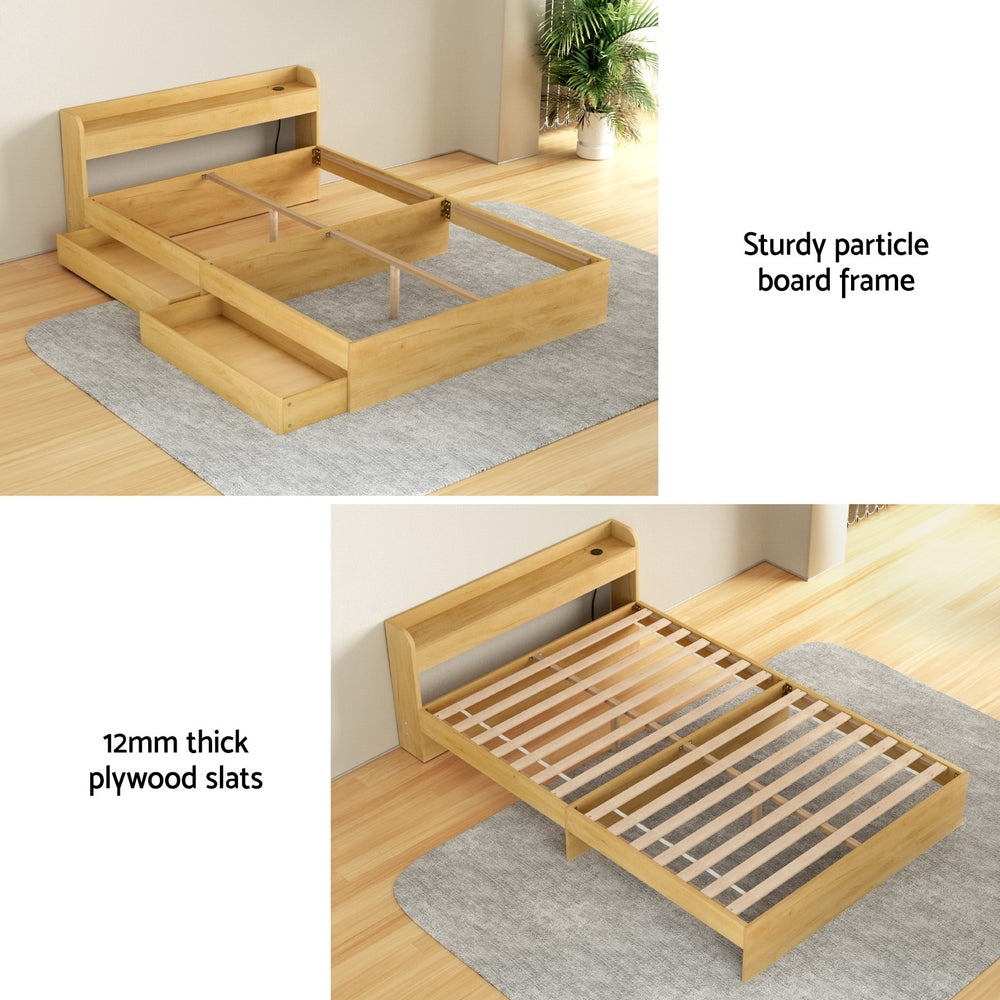 Artiss Bed Frame Double Size with Charging Ports and 2 Drawers AURA 6
