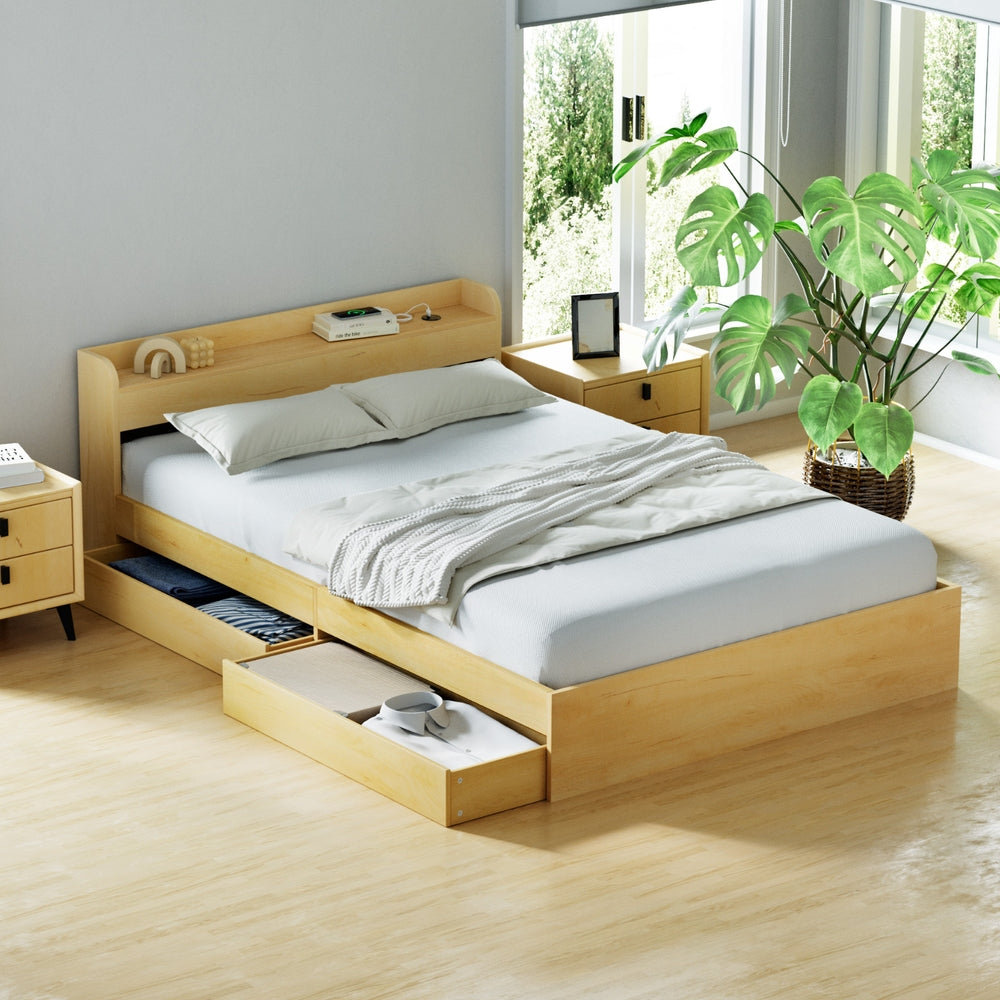 Artiss Bed Frame Double Size with Charging Ports and 2 Drawers AURA 7