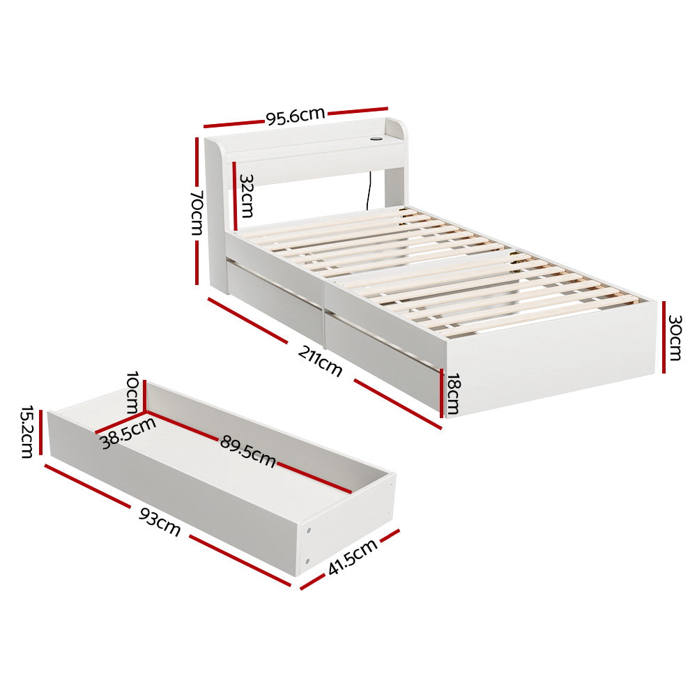 Artiss Bed Frame Single Size with Charging Ports and 2 Drawers AURA 3