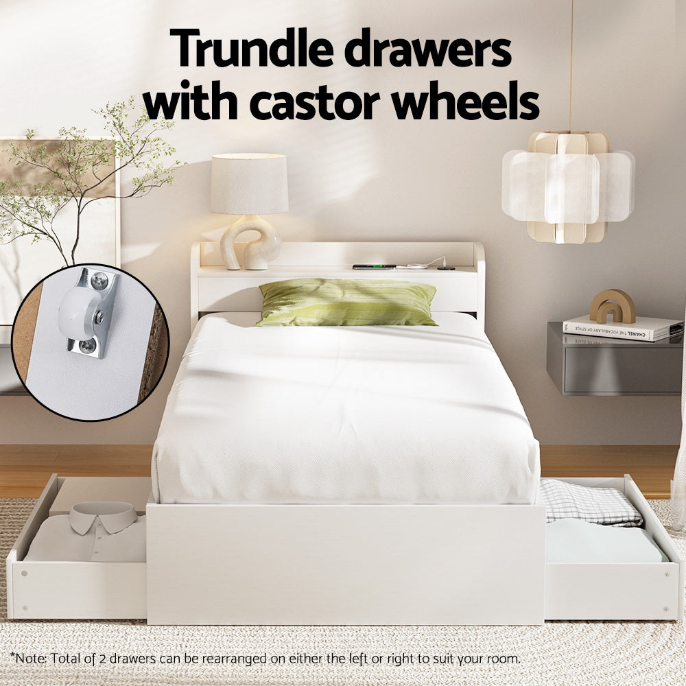 Artiss Bed Frame Single Size with Charging Ports and 2 Drawers AURA 5