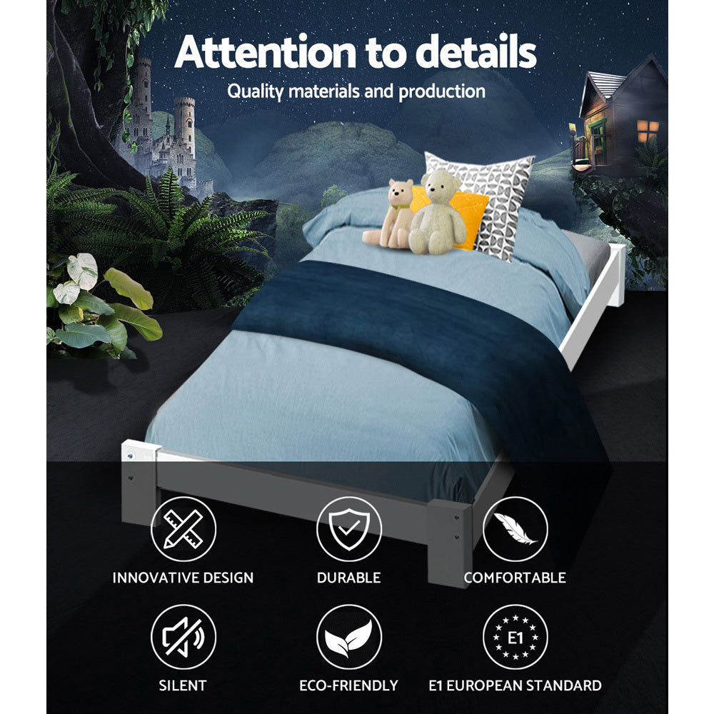 Artiss Bed Frame King Single Size Wooden White JADE 3