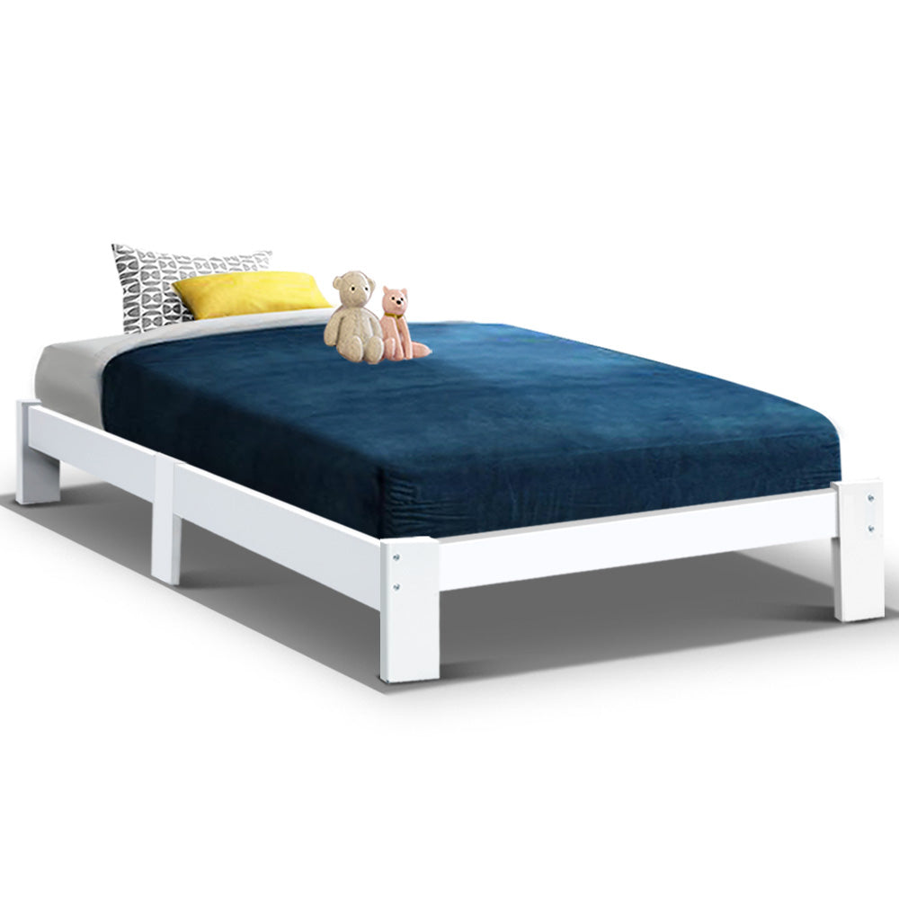 Artiss Bed Frame Single Size Wooden White JADE 8