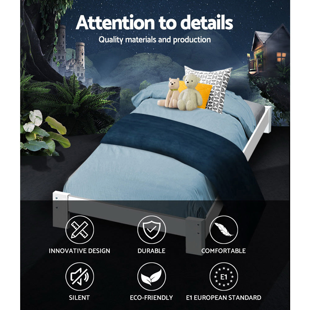 Artiss Bed Frame Single Size Wooden White JADE 4