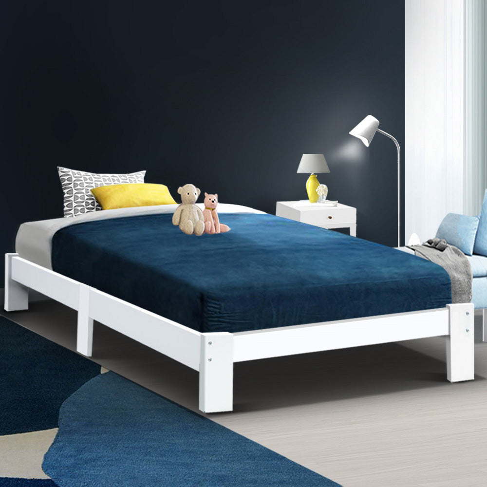 Artiss Bed Frame Single Size Wooden White JADE 7