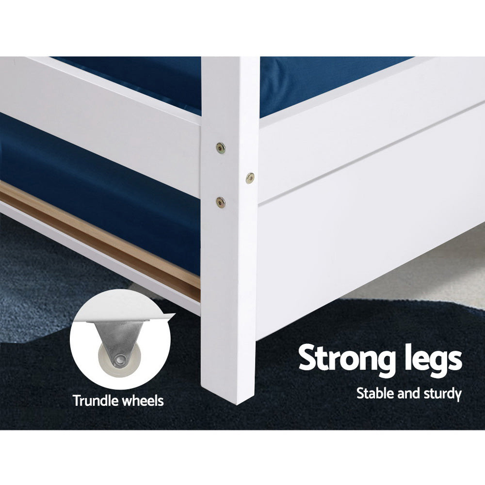 Artiss Bed Frame Wooden Trundle Daybed Kids House Frame White HOLY 5