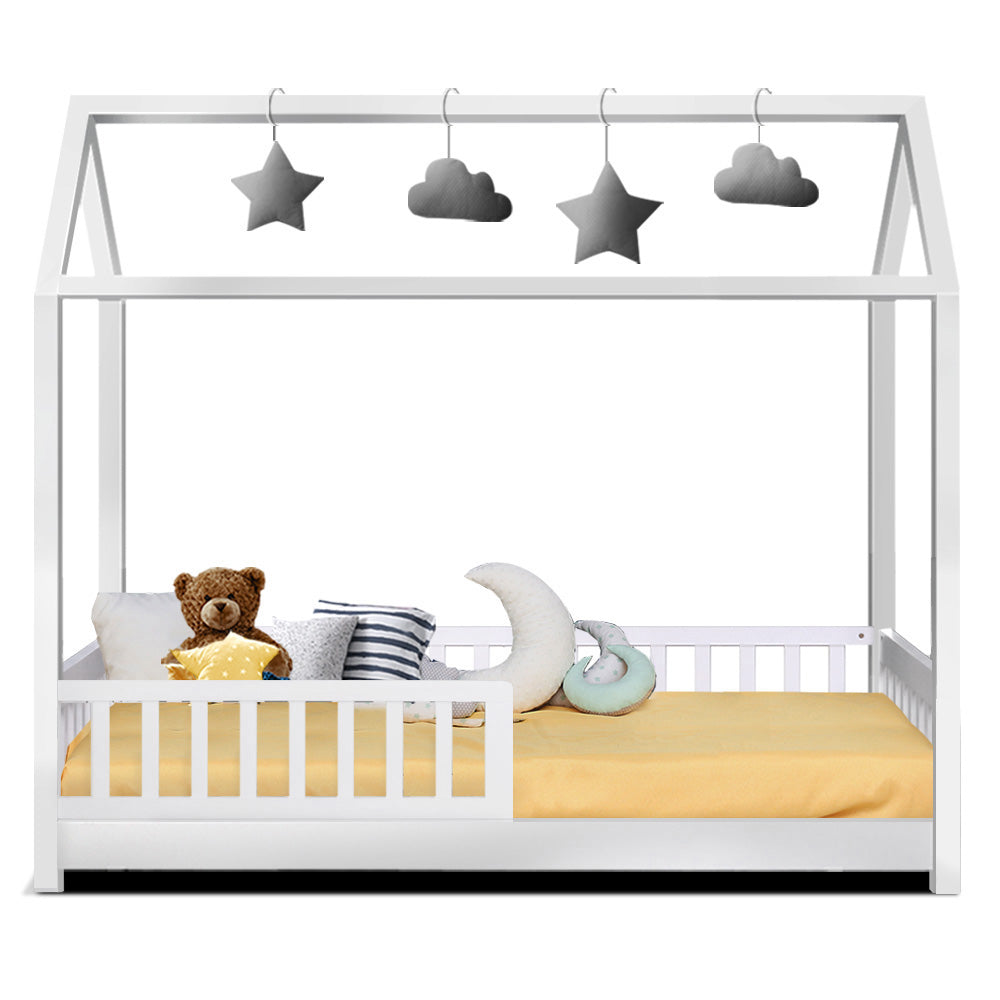 Artiss Bed Frame Wooden Kids House Frame White ROCK 3