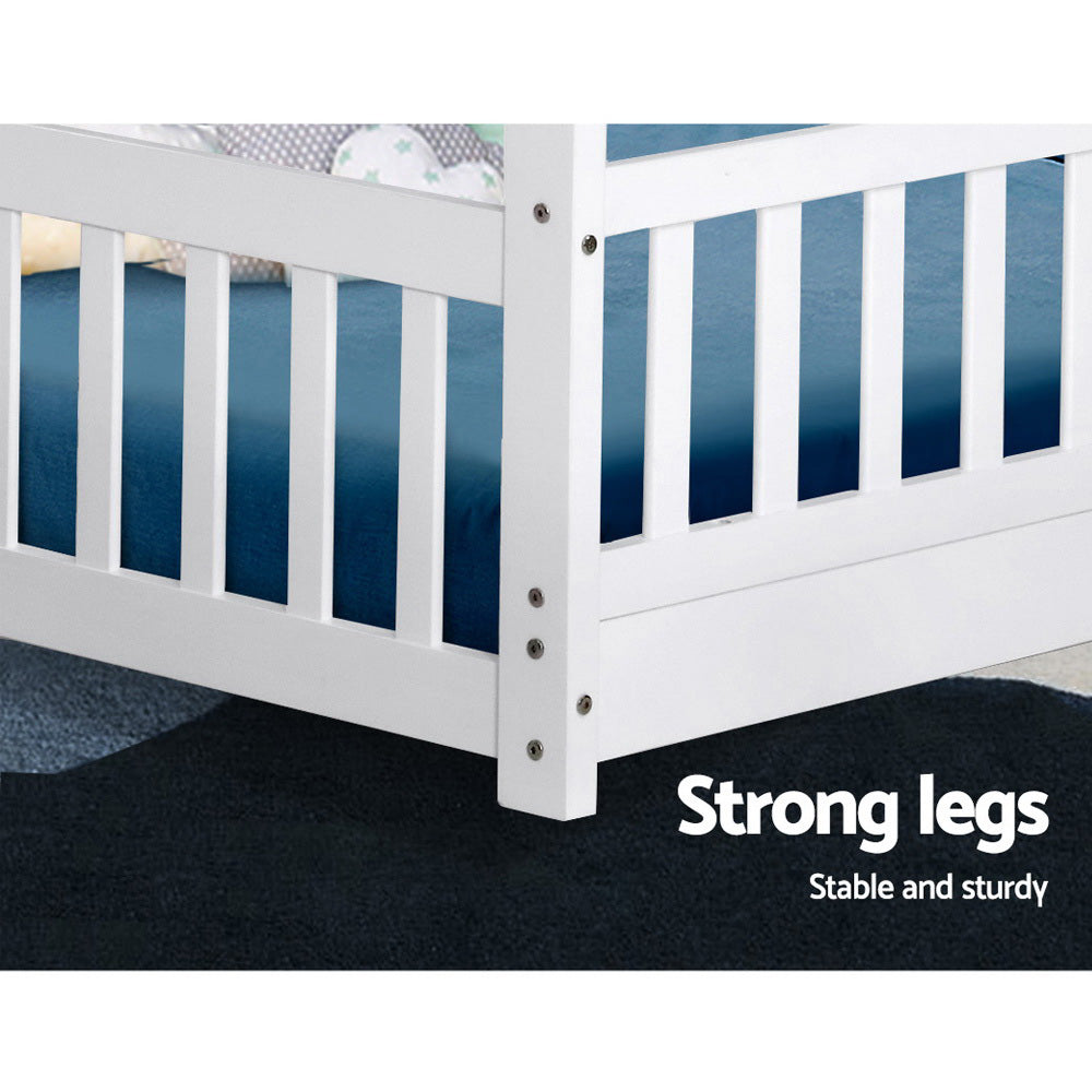 Artiss Bed Frame Wooden Kids House Frame White ROCK 5