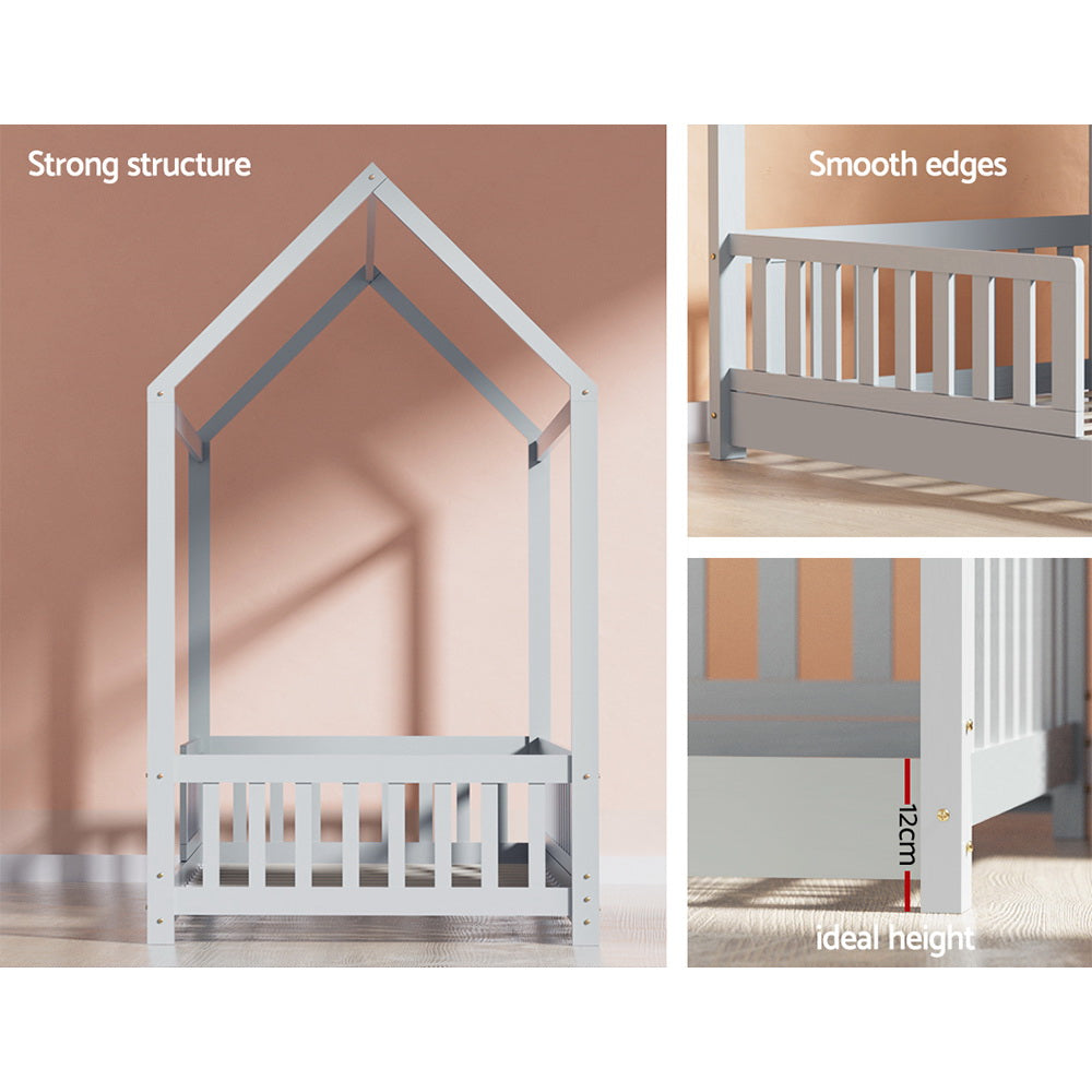 Artiss Bed Frame Wooden Kids House Frame Grey ROCK 4